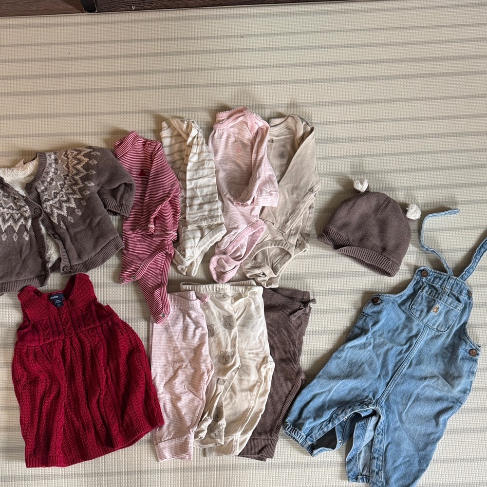 Baby Gap Clothing Bundle with Red Dress and Blue Teddy Overalls